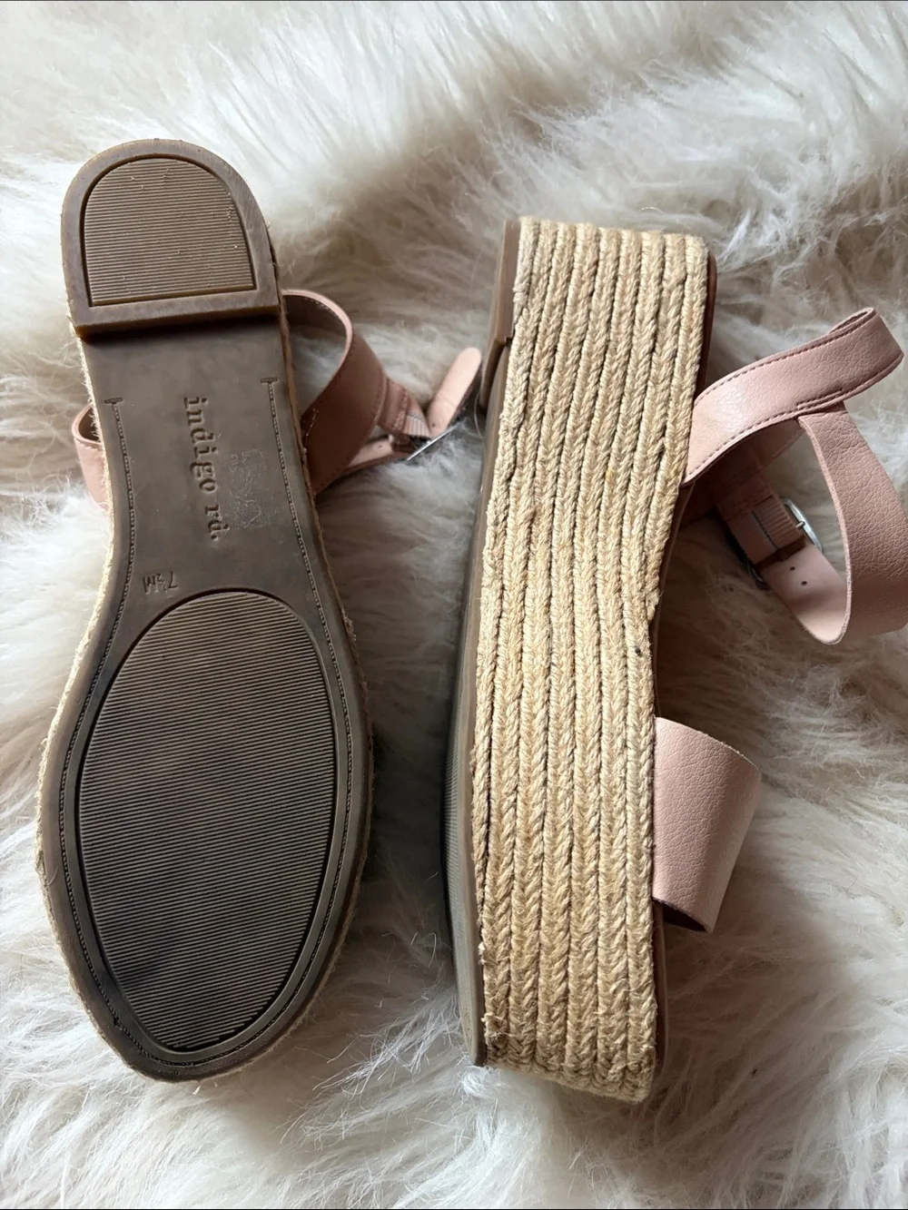 Indigo Blush Pink Platform Espadrille Wedge Sandals